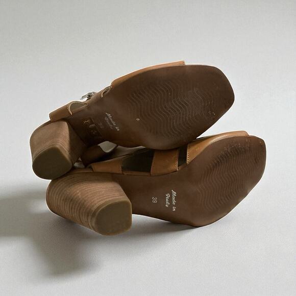 Summit by White Mountain Tan Leather Block Heel Peep Toe Bootie Sandals Size 8.5 - Picture 3 of 10